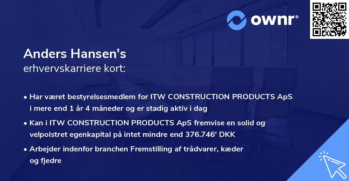 Anders Hansen's erhvervskarriere kort