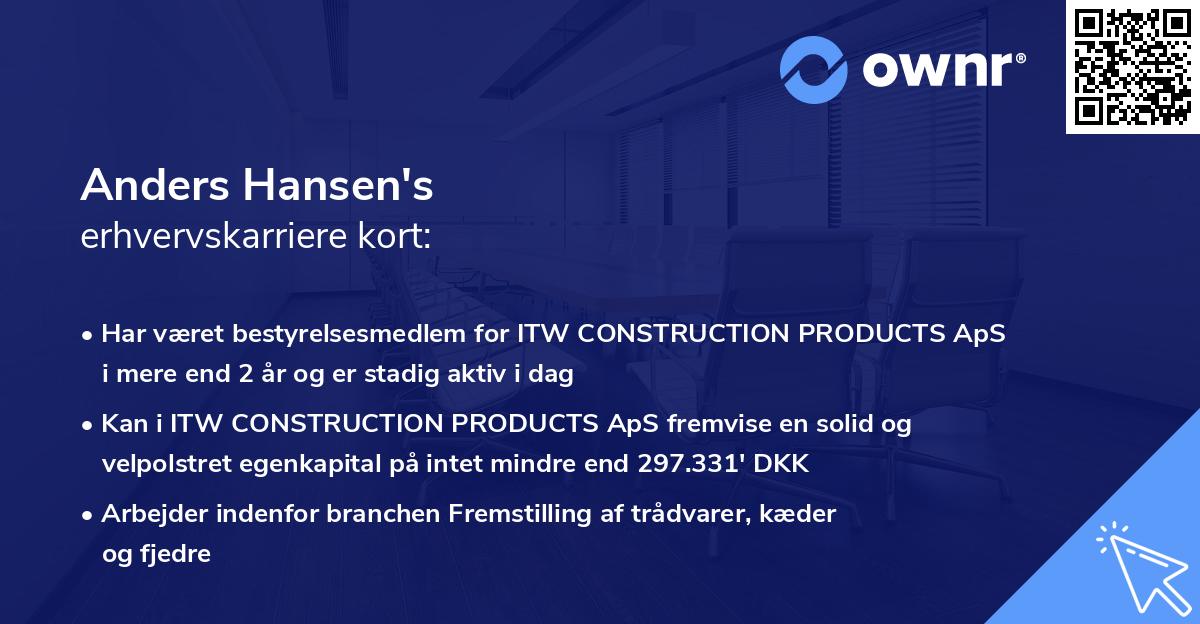 Anders Hansen's erhvervskarriere kort