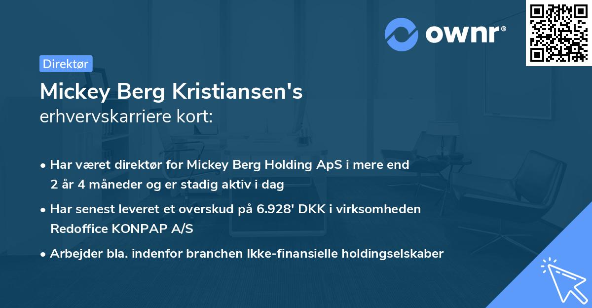 Mickey Berg Kristiansen's erhvervskarriere kort