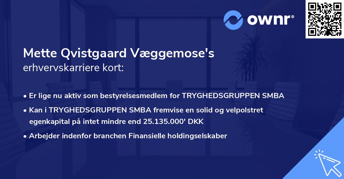 Mette Qvistgaard Væggemose's erhvervskarriere kort