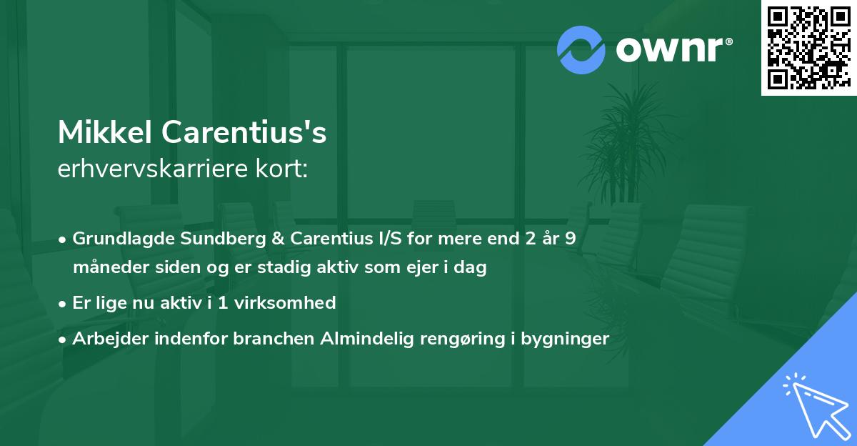 Mikkel Carentius's erhvervskarriere kort