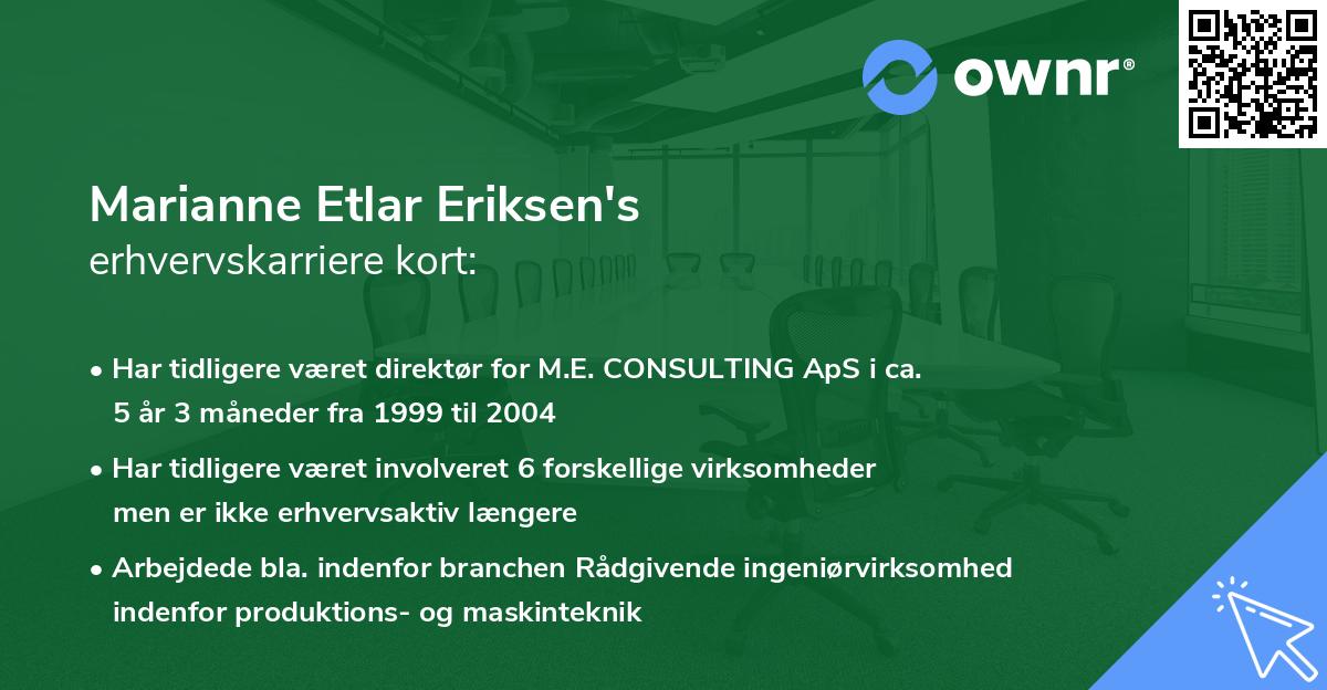 Marianne Etlar Eriksen's erhvervskarriere kort