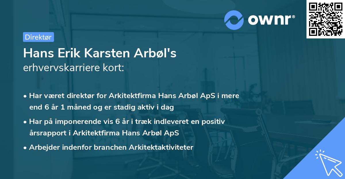 Hans Erik Karsten Arbøl's erhvervskarriere kort