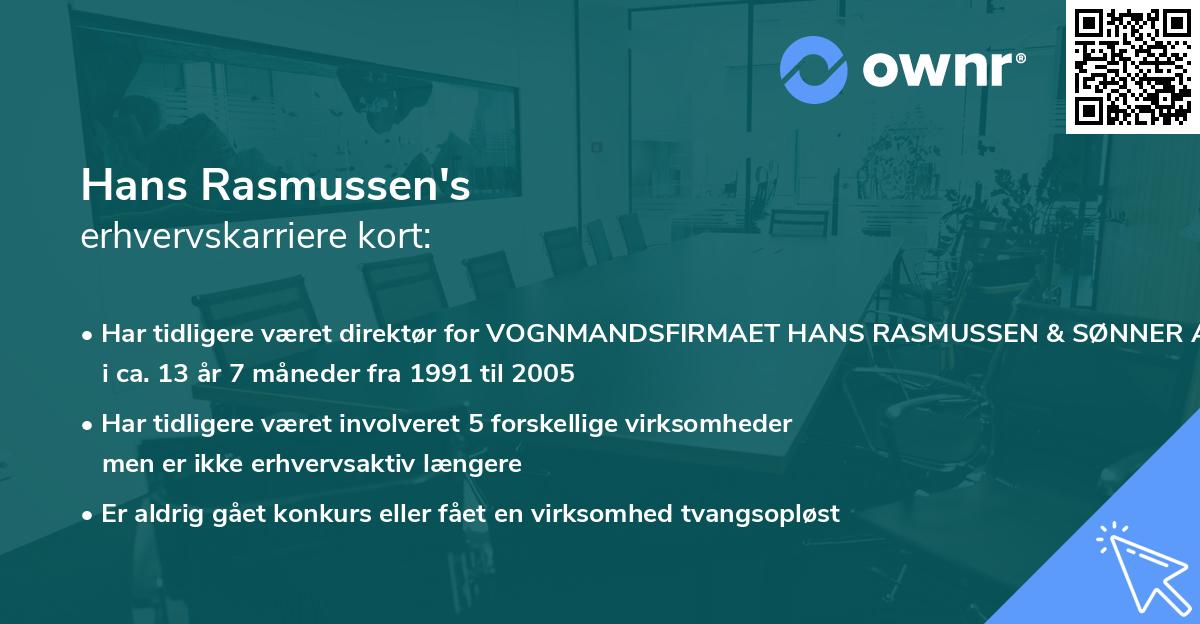 Hans Rasmussen's erhvervskarriere kort
