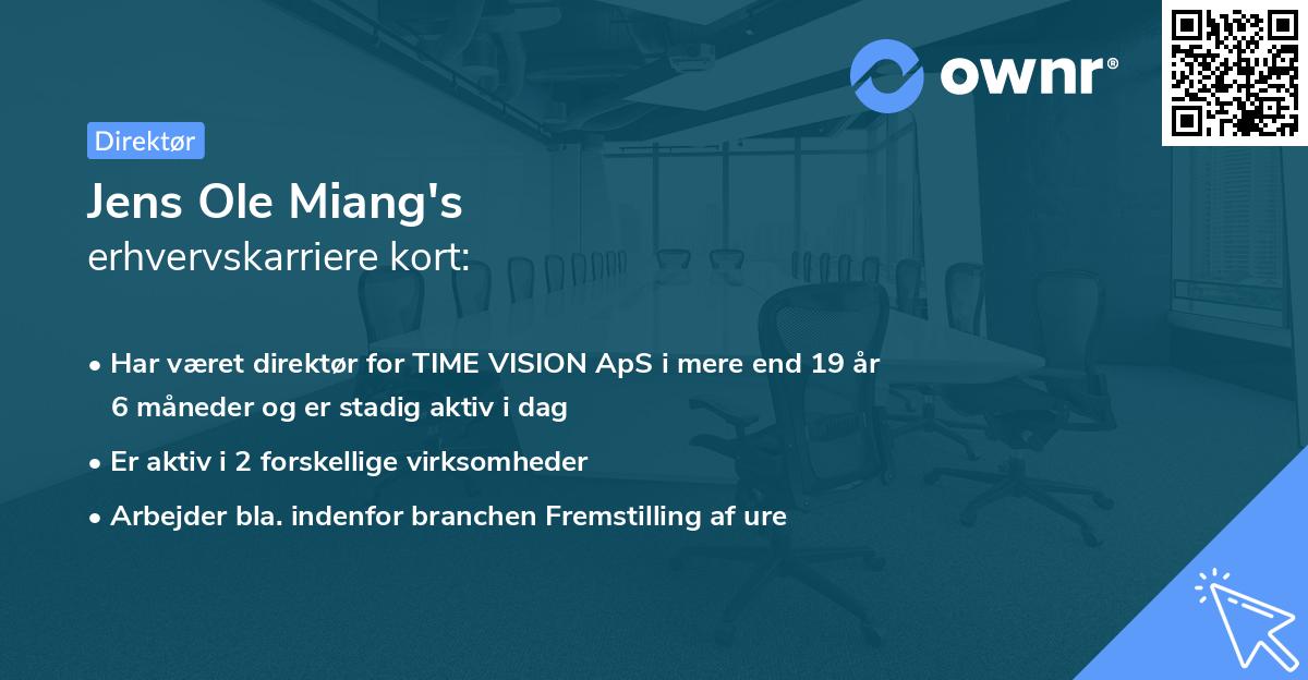 Jens Ole Miang's erhvervskarriere kort