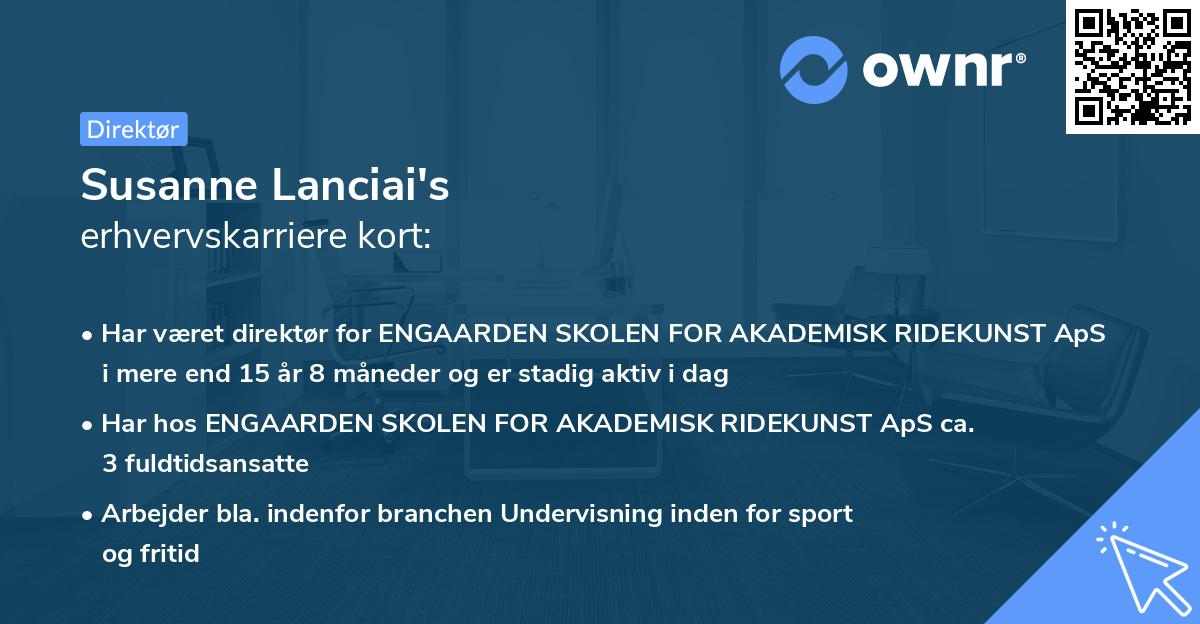 Susanne Lanciai's erhvervskarriere kort