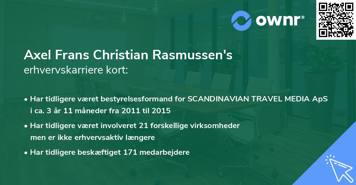 Axel Frans Christian Rasmussen's erhvervskarriere kort