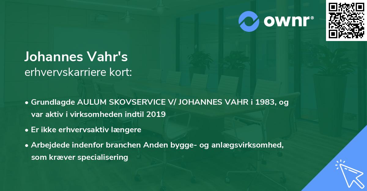 Johannes Vahr's erhvervskarriere kort