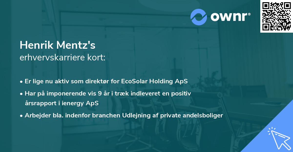 Henrik Mentz's erhvervskarriere kort