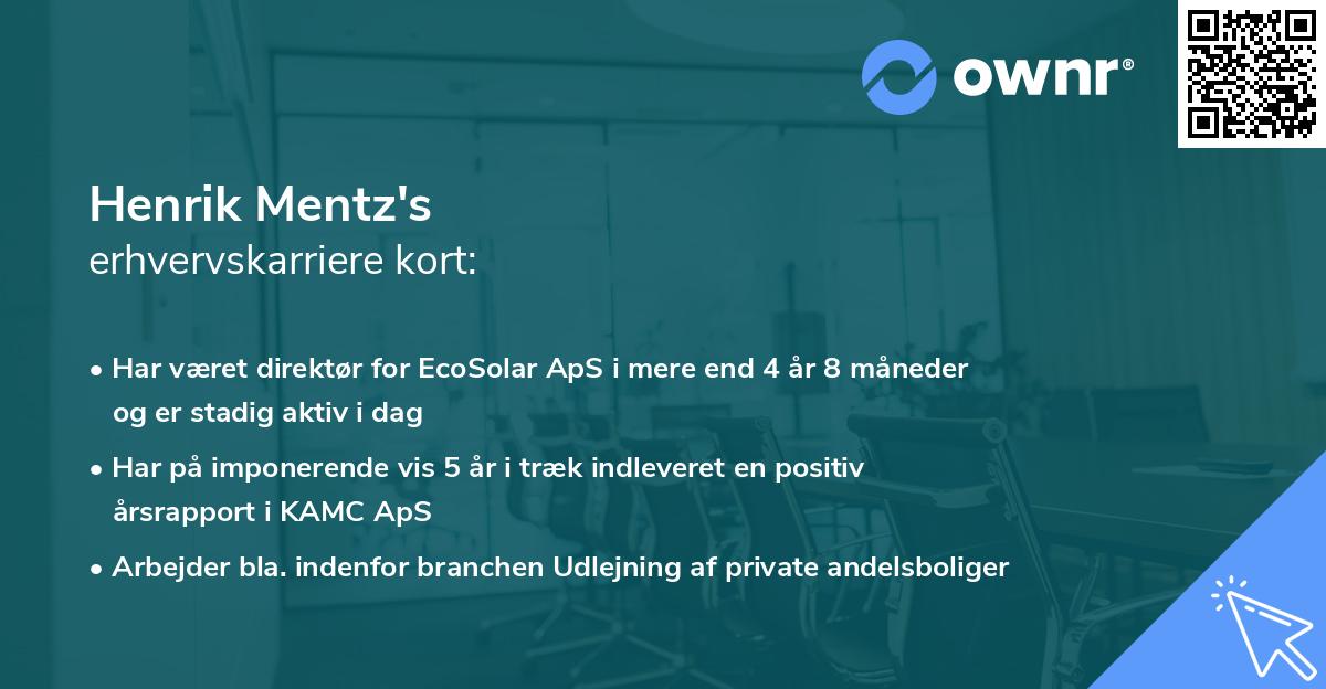 Henrik Mentz's erhvervskarriere kort