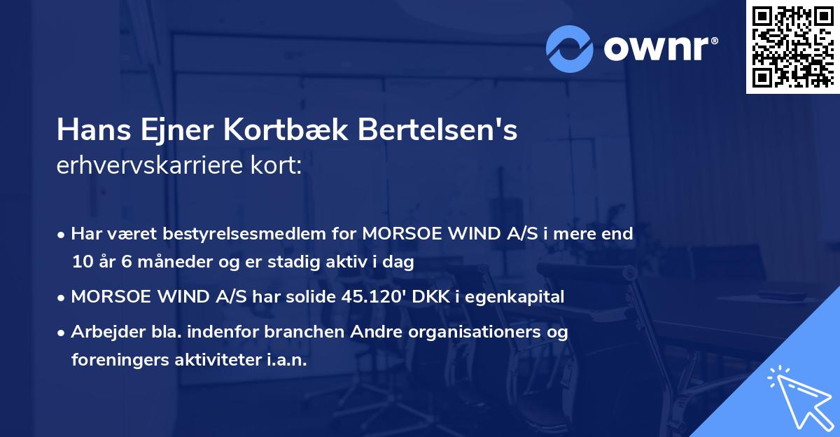 Hans Ejner Kortbæk Bertelsen's erhvervskarriere kort