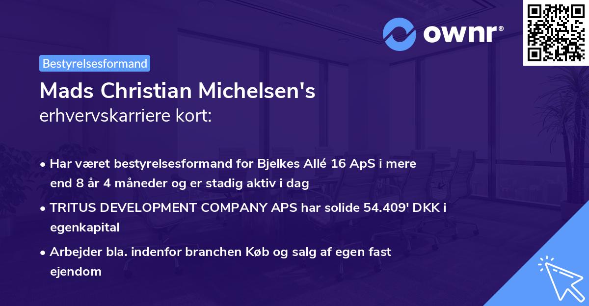 Mads Christian Michelsen's erhvervskarriere kort