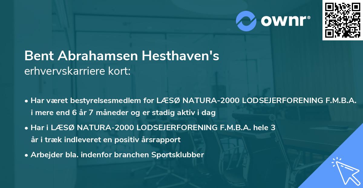 Bent Abrahamsen Hesthaven's erhvervskarriere kort