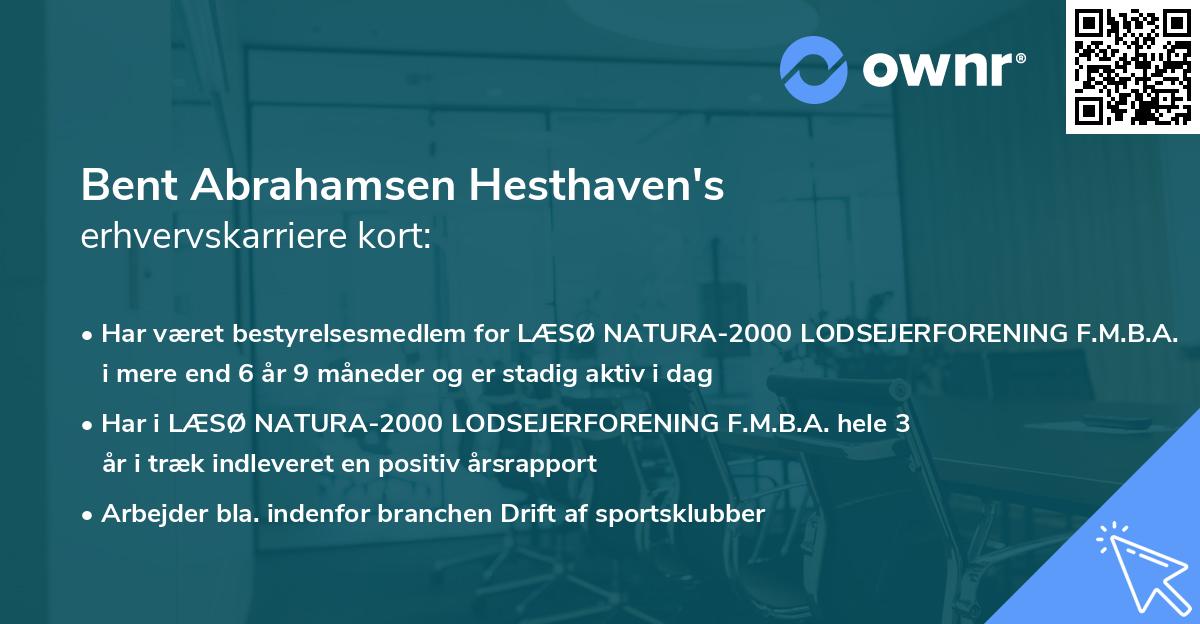 Bent Abrahamsen Hesthaven's erhvervskarriere kort