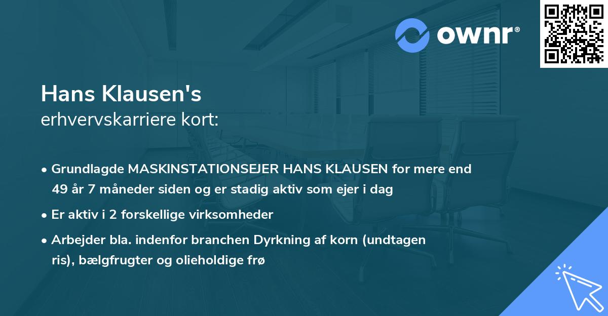 Hans Klausen's erhvervskarriere kort