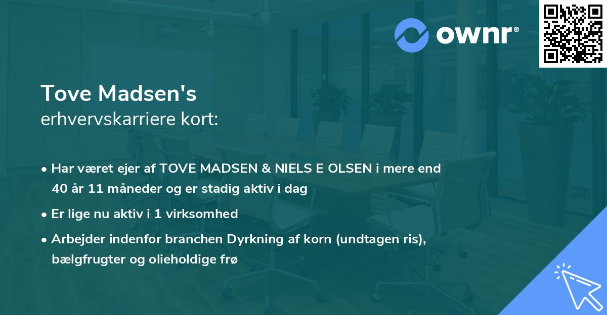 Tove Madsen's erhvervskarriere kort