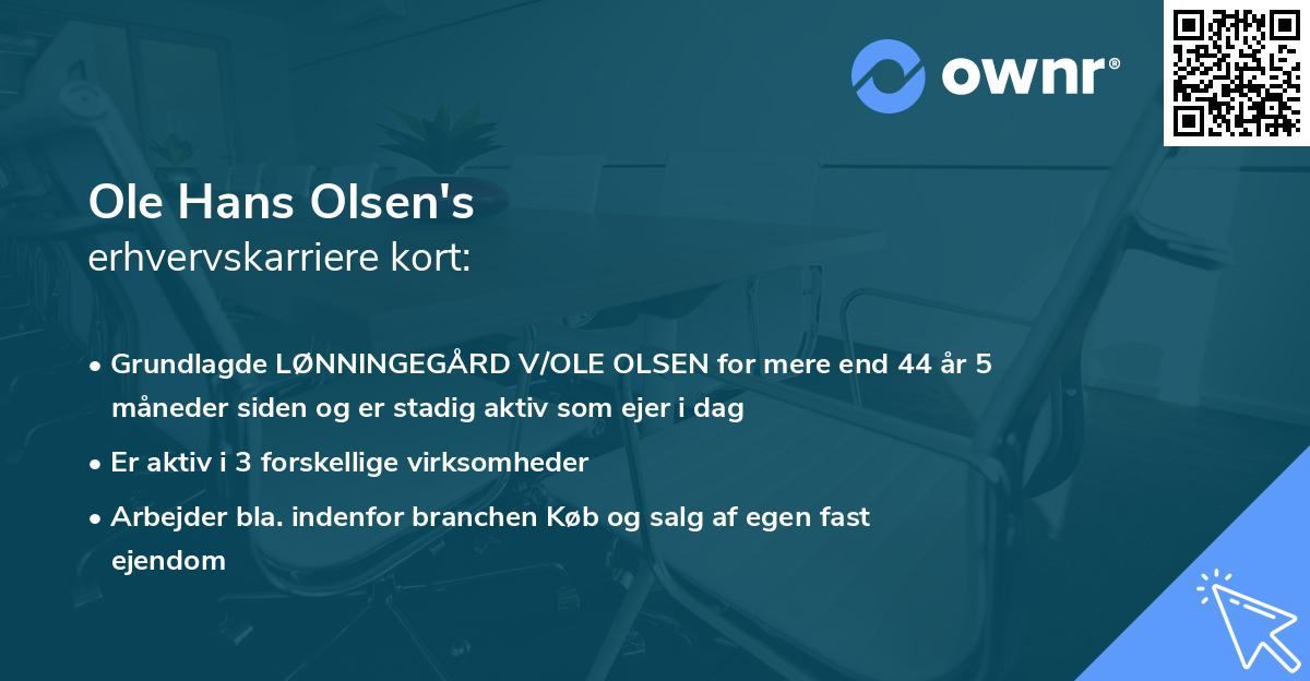 Ole Hans Olsen's erhvervskarriere kort