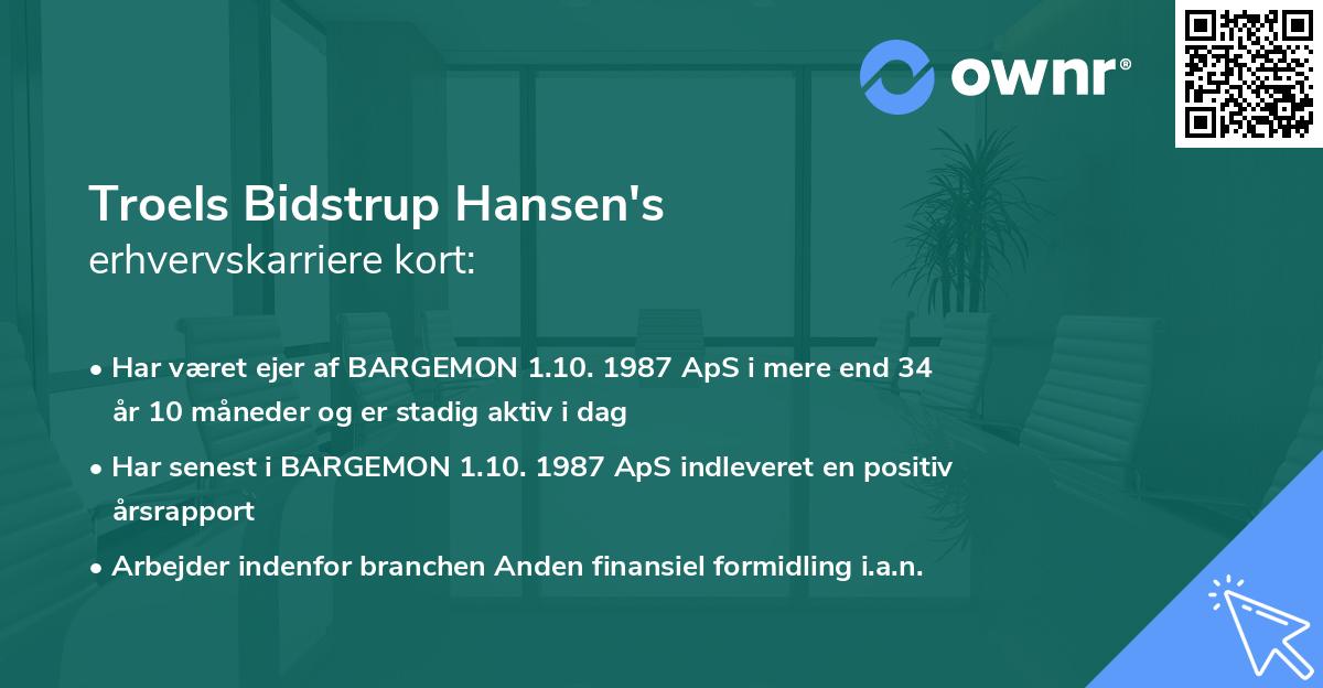 Troels Bidstrup Hansen's erhvervskarriere kort