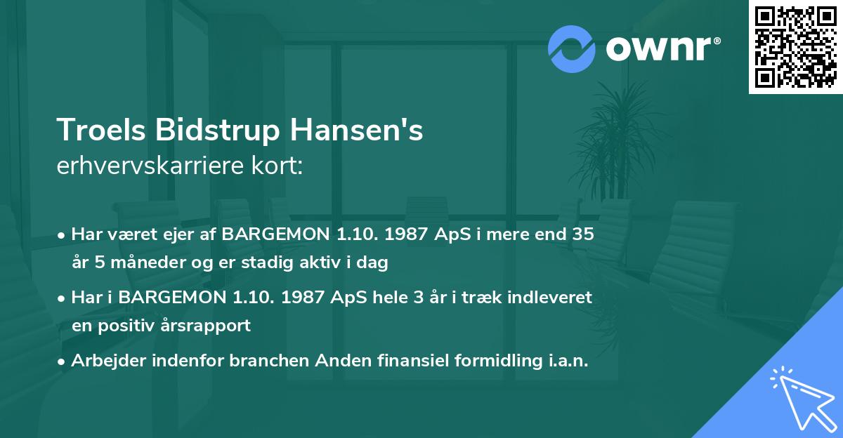 Troels Bidstrup Hansen's erhvervskarriere kort