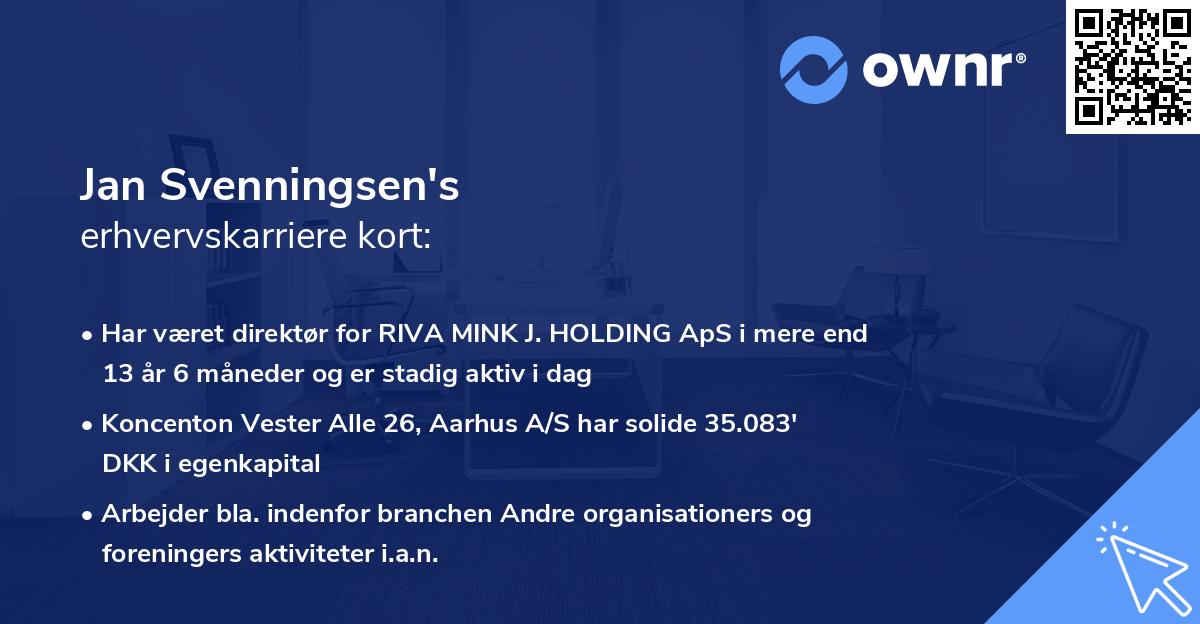 Jan Svenningsen's erhvervskarriere kort