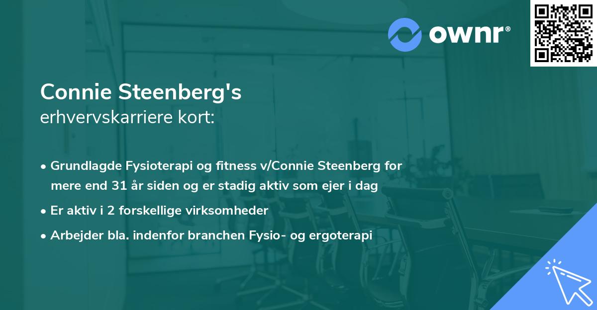 Connie Steenberg's erhvervskarriere kort