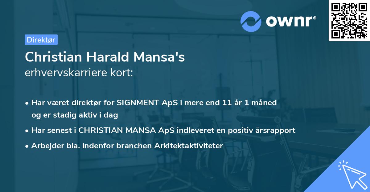 Christian Harald Mansa's erhvervskarriere kort