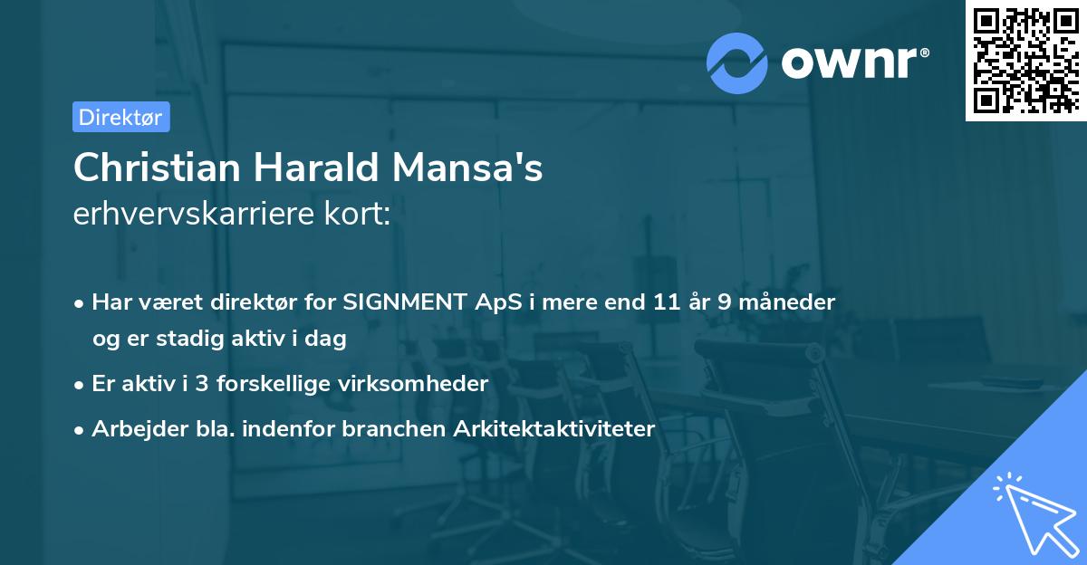 Christian Harald Mansa's erhvervskarriere kort