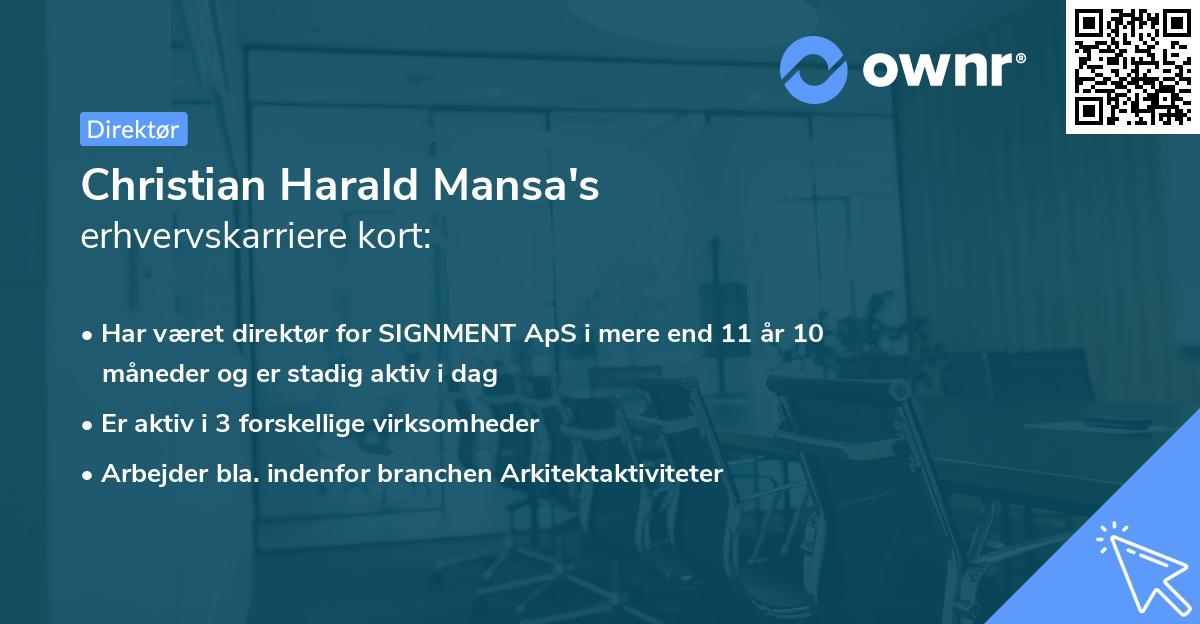 Christian Harald Mansa's erhvervskarriere kort