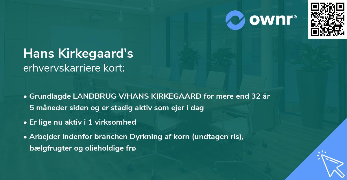 Hans Kirkegaard's erhvervskarriere kort
