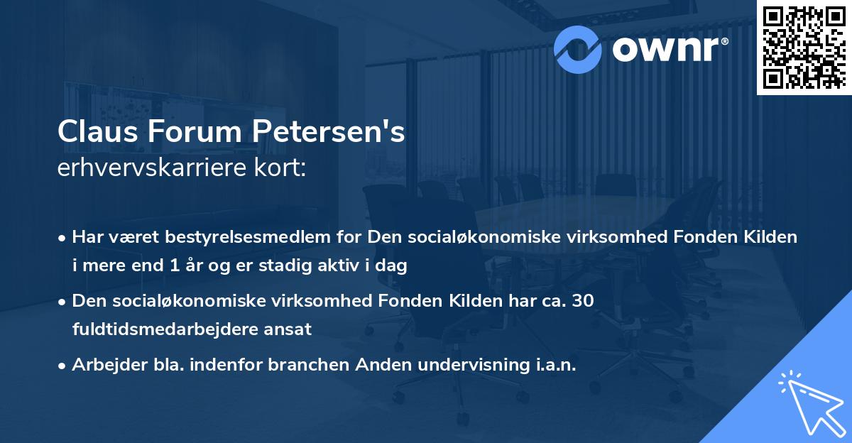 Claus Forum Petersen's erhvervskarriere kort