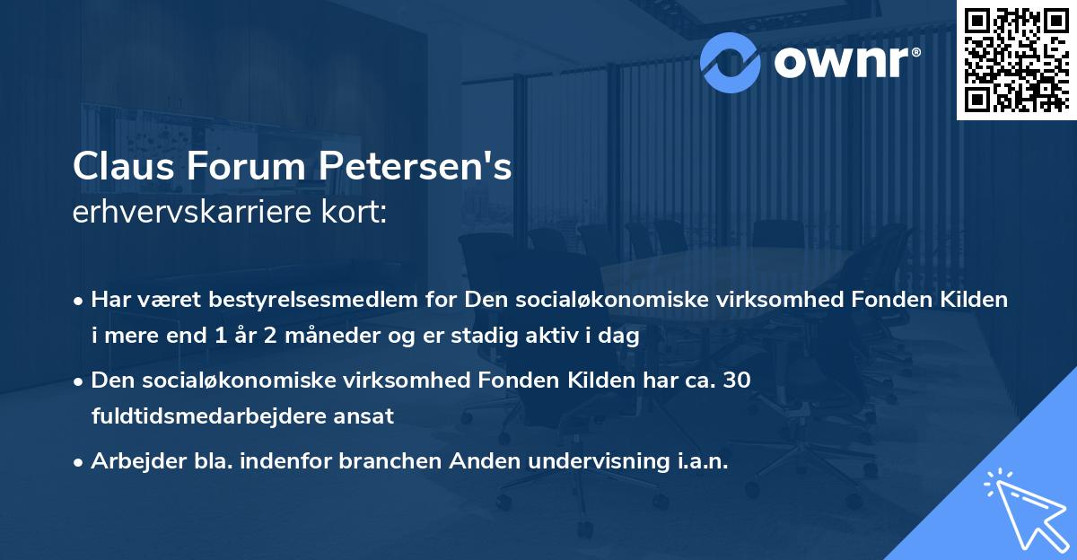Claus Forum Petersen's erhvervskarriere kort