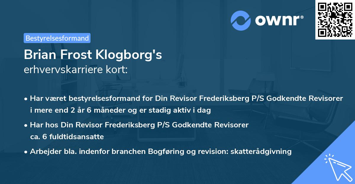 Brian Frost Klogborg's erhvervskarriere kort