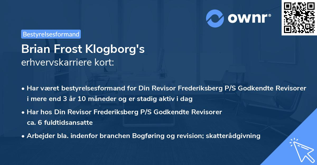 Brian Frost Klogborg's erhvervskarriere kort