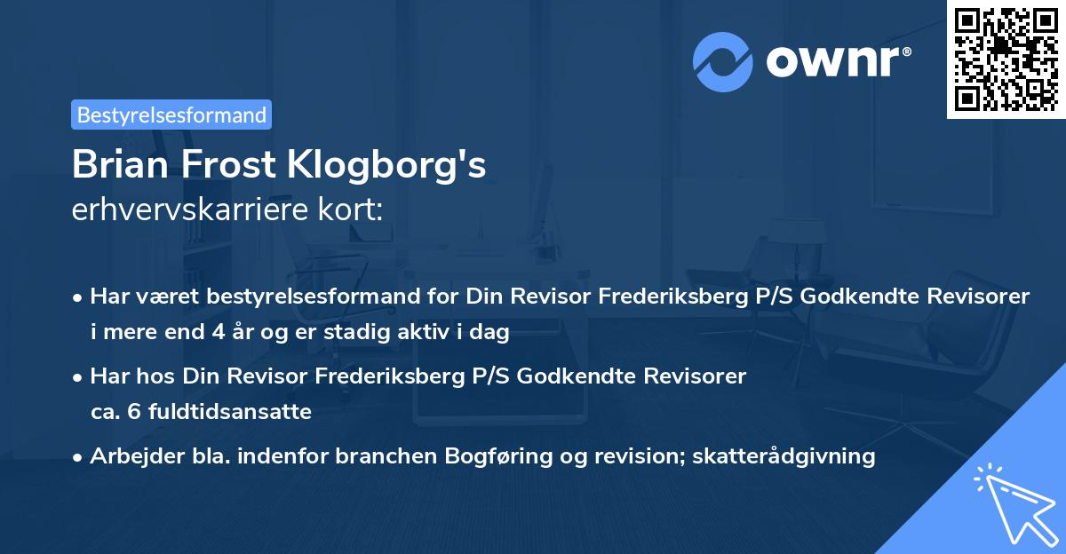 Brian Frost Klogborg's erhvervskarriere kort