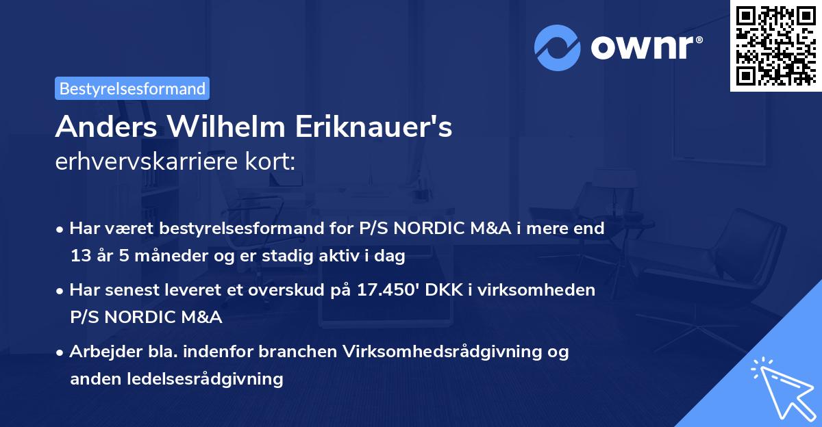 Anders Wilhelm Eriknauer's erhvervskarriere kort