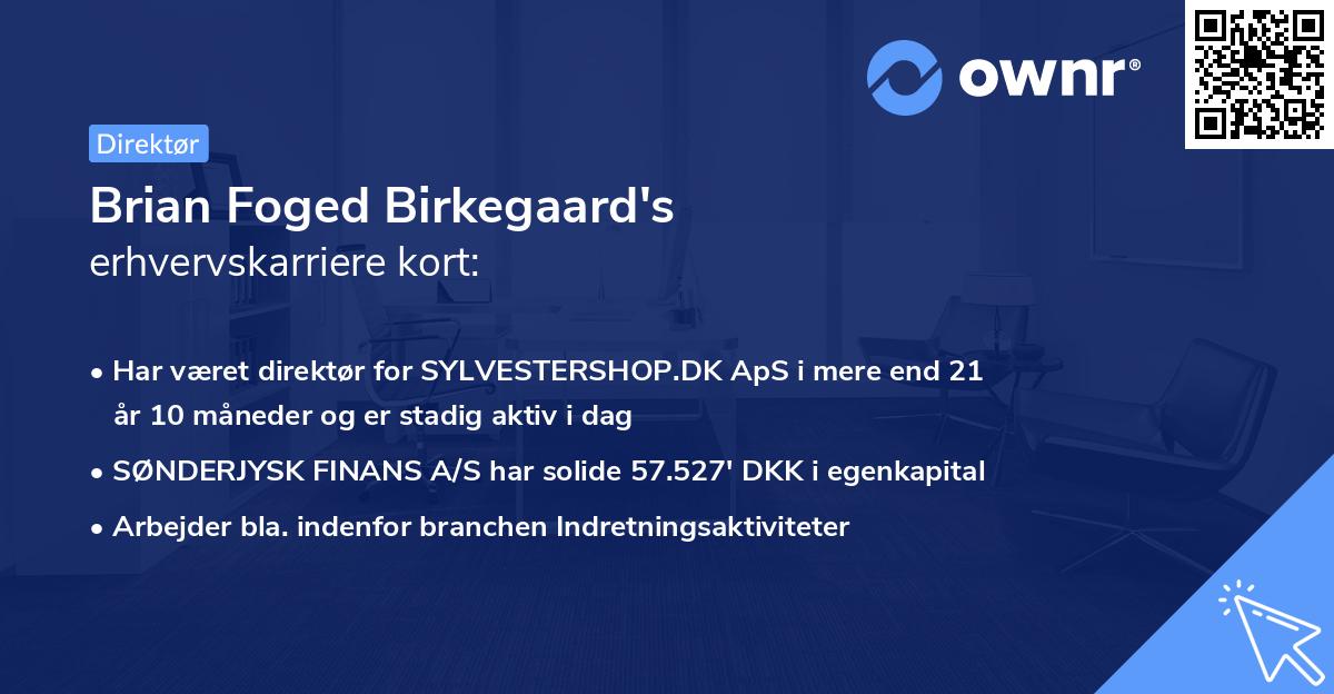 Brian Foged Birkegaard's erhvervskarriere kort