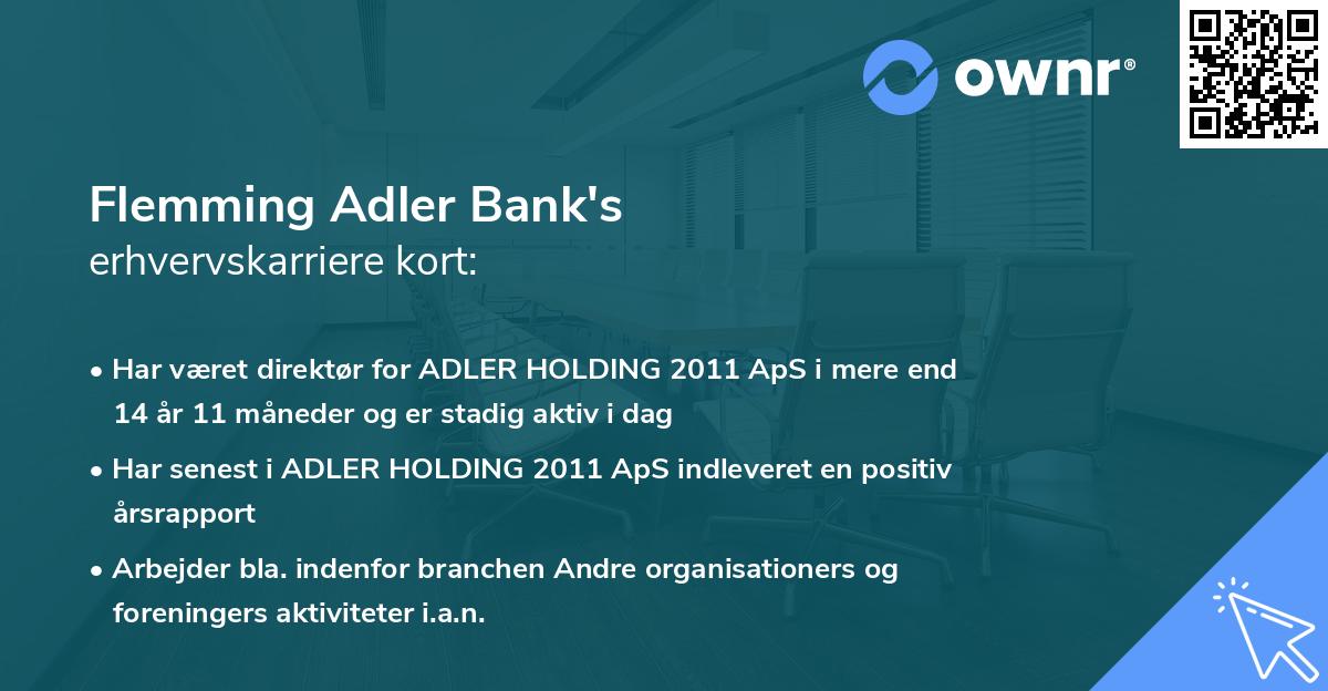 Flemming Adler Bank's erhvervskarriere kort
