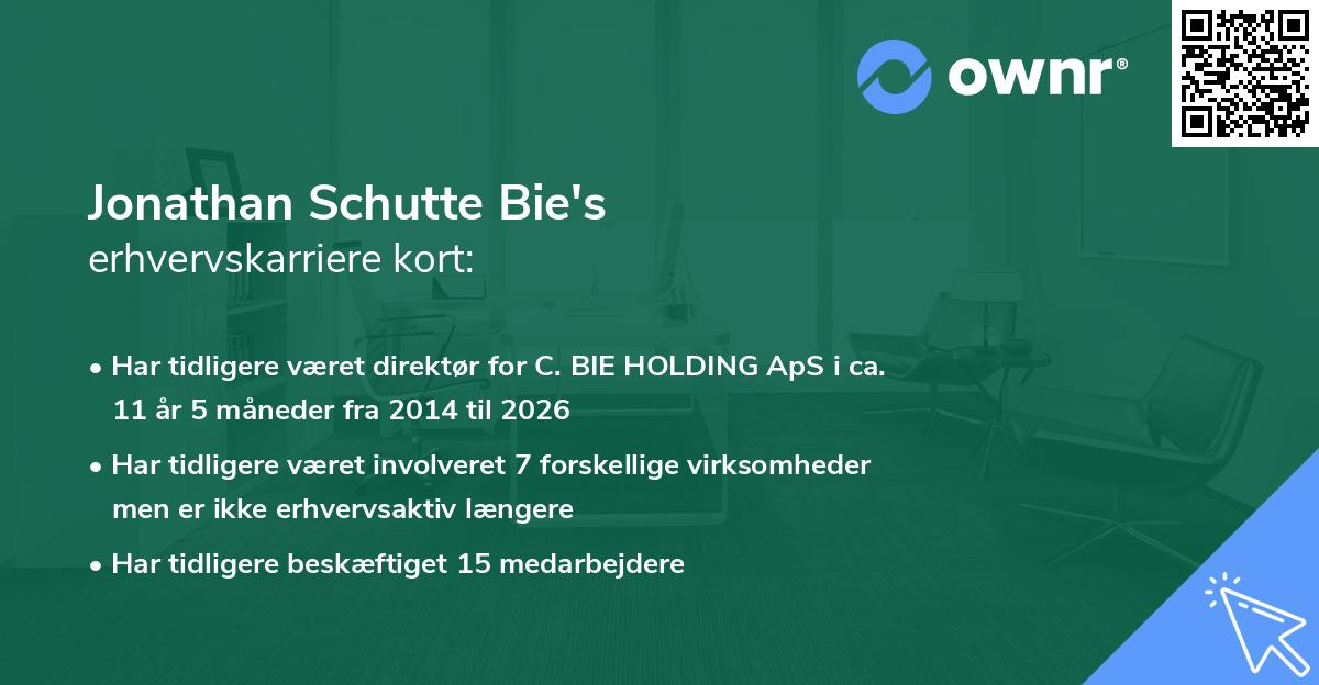 Jonathan Schutte Bie's erhvervskarriere kort