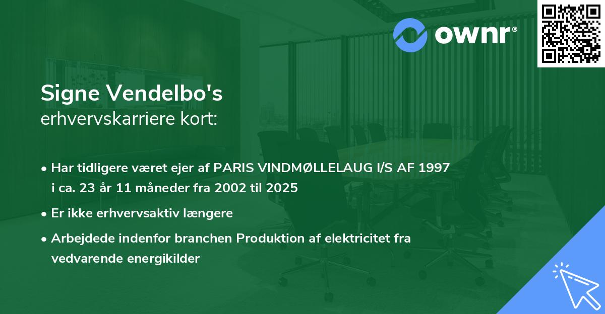 Signe Vendelbo's erhvervskarriere kort