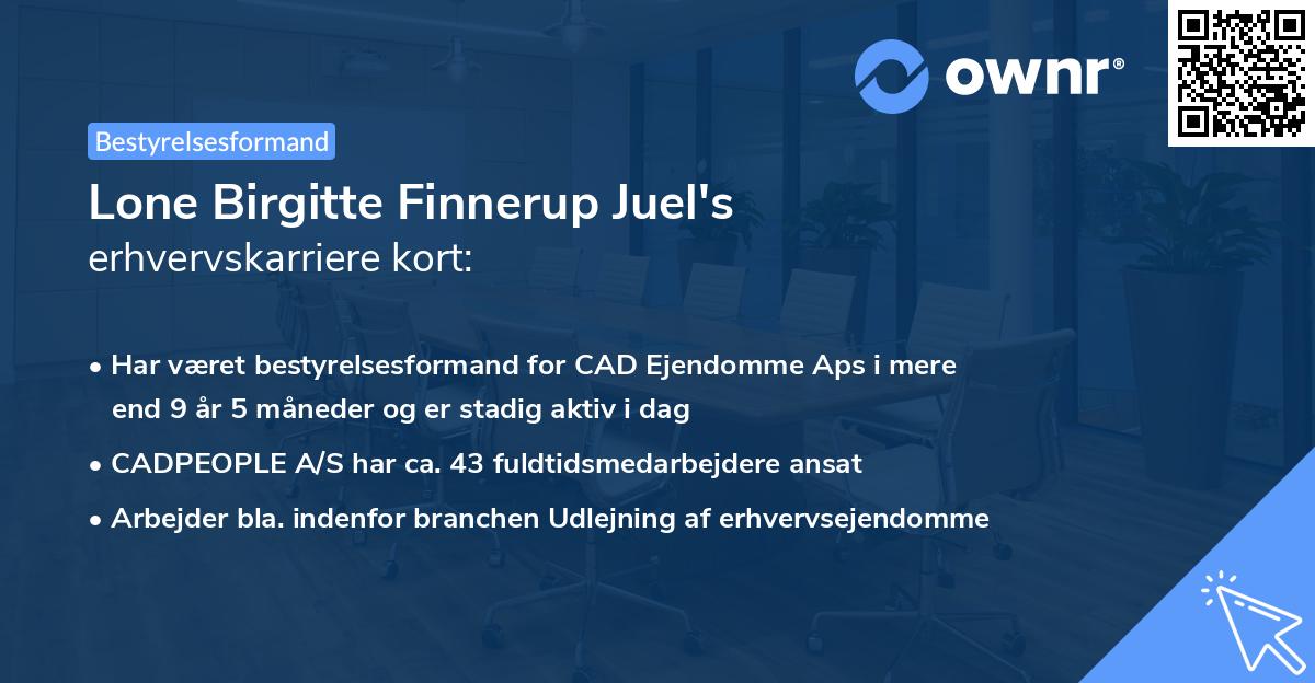 Lone Birgitte Finnerup Juel's erhvervskarriere kort