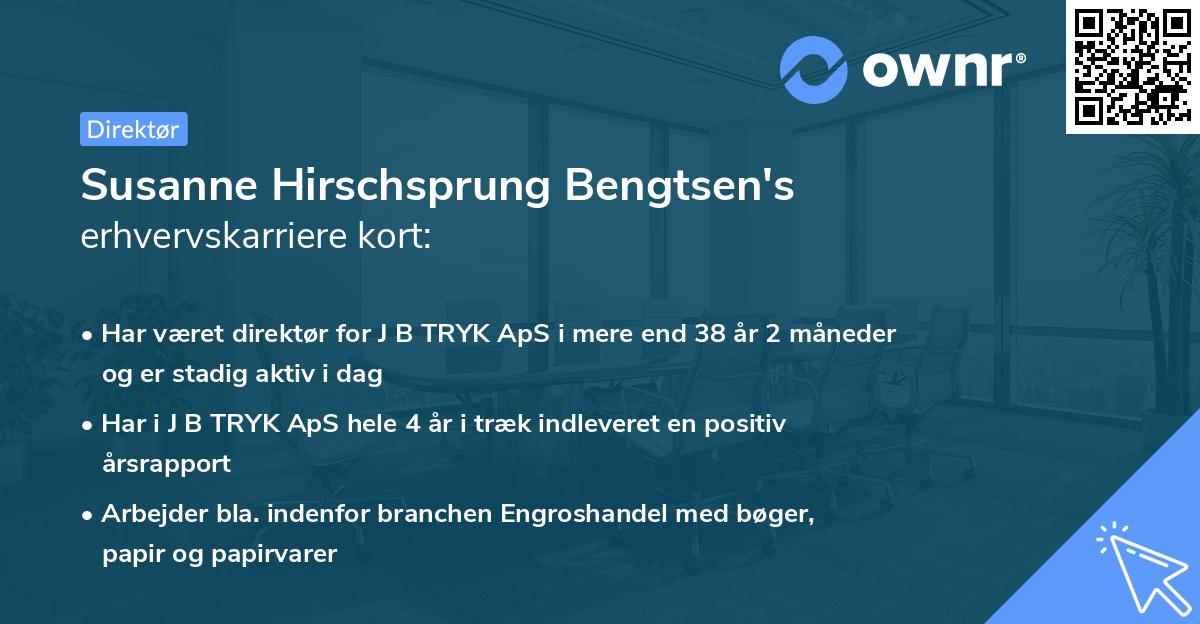 Susanne Hirschsprung Bengtsen's erhvervskarriere kort