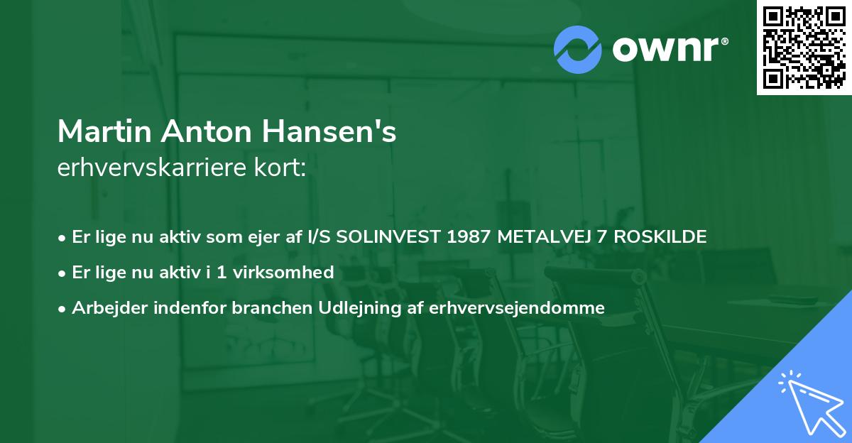 Martin Anton Hansen's erhvervskarriere kort