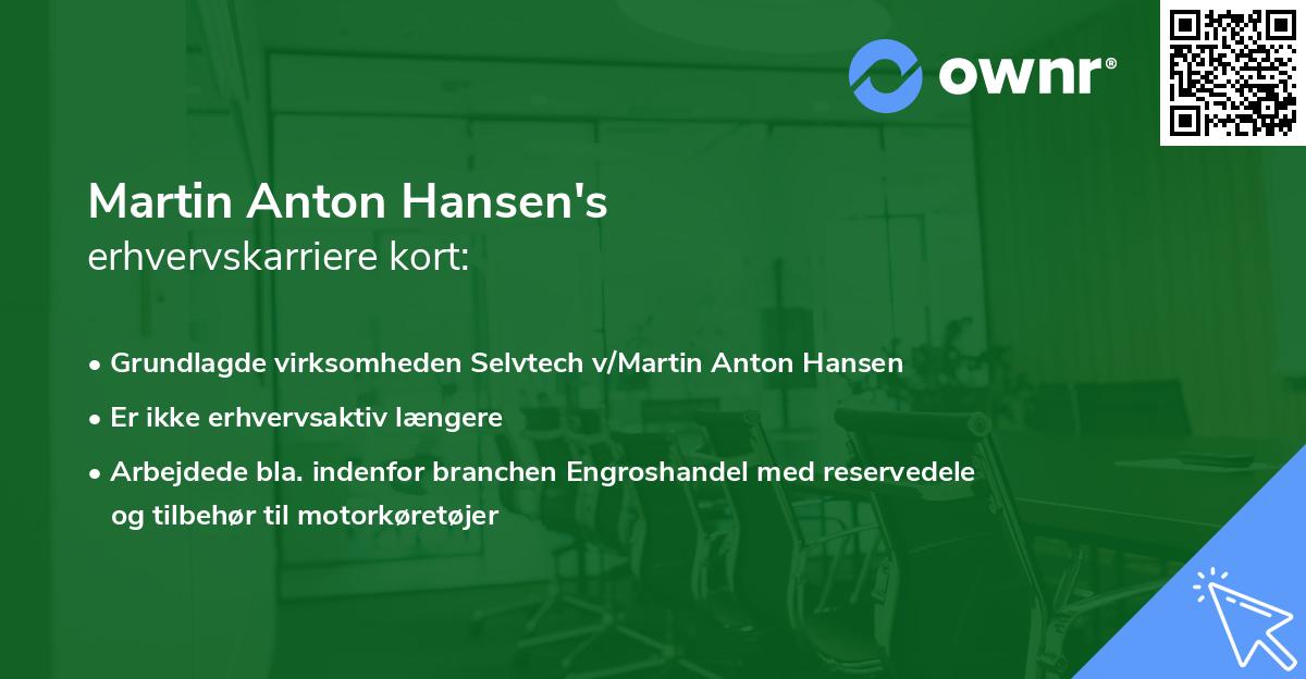 Martin Anton Hansen's erhvervskarriere kort