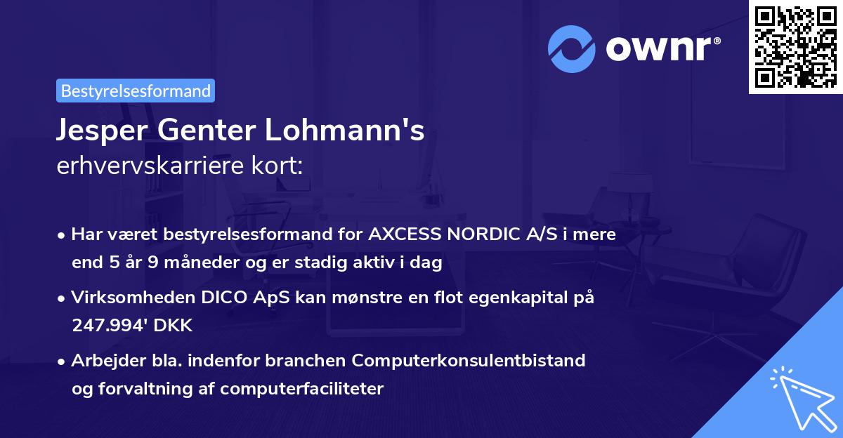Jesper Genter Lohmann's erhvervskarriere kort