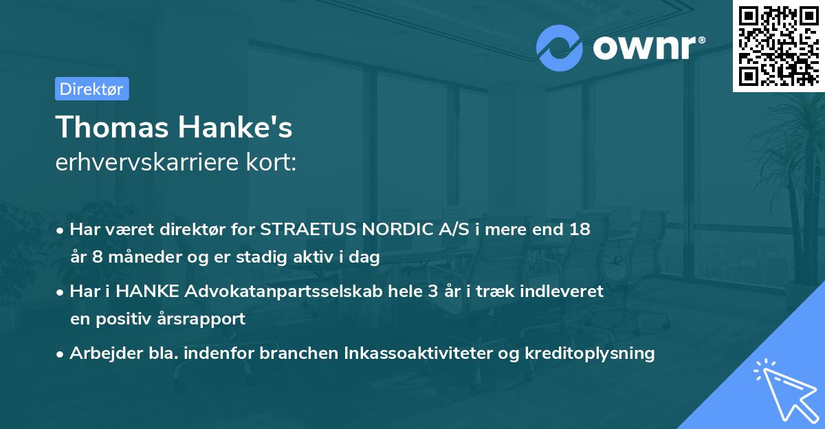 Thomas Hanke's erhvervskarriere kort