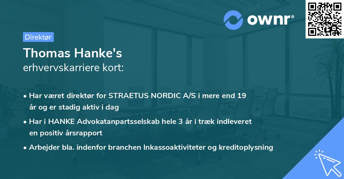 Thomas Hanke's erhvervskarriere kort