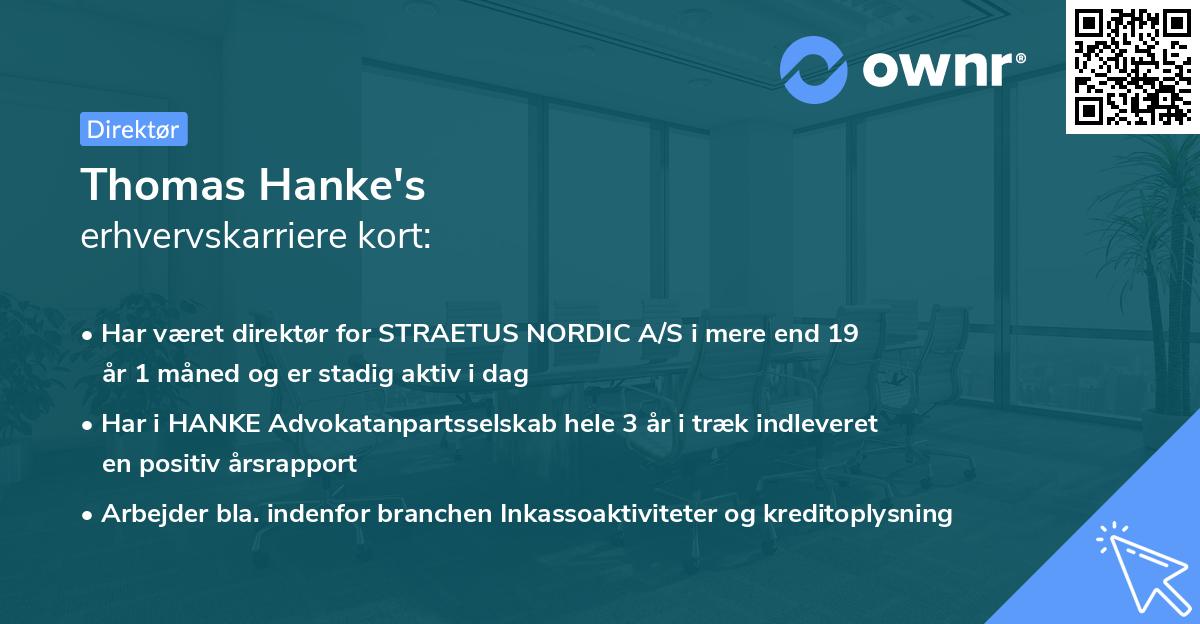 Thomas Hanke's erhvervskarriere kort