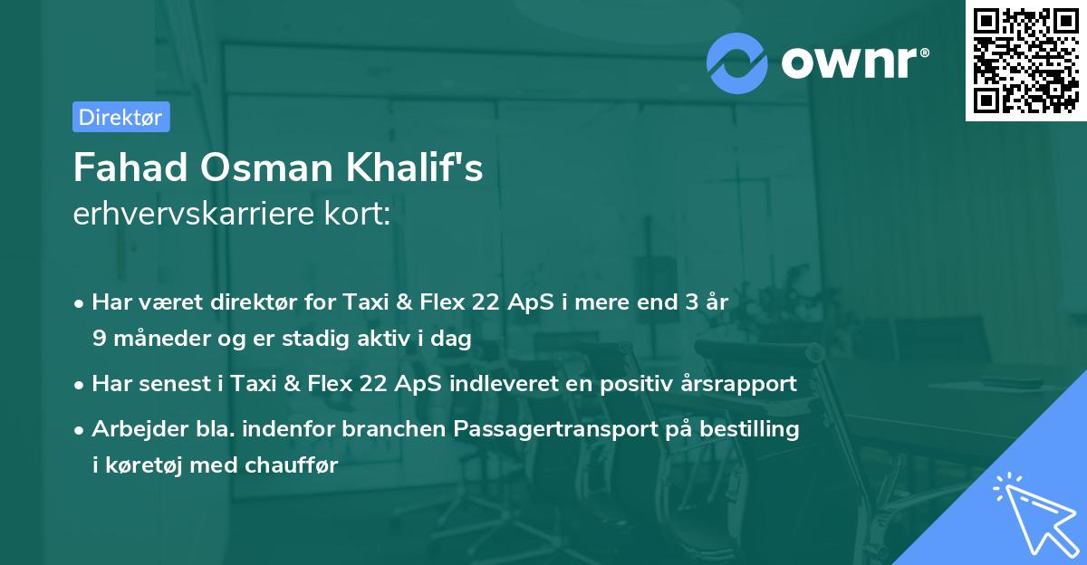 Fahad Osman Khalif's erhvervskarriere kort