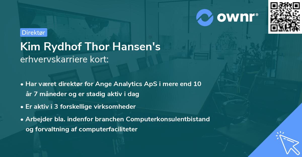Kim Rydhof Thor Hansen's erhvervskarriere kort