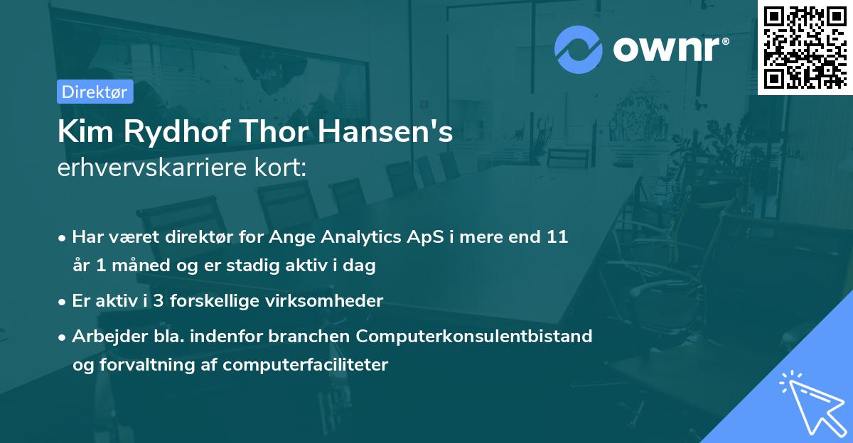 Kim Rydhof Thor Hansen's erhvervskarriere kort